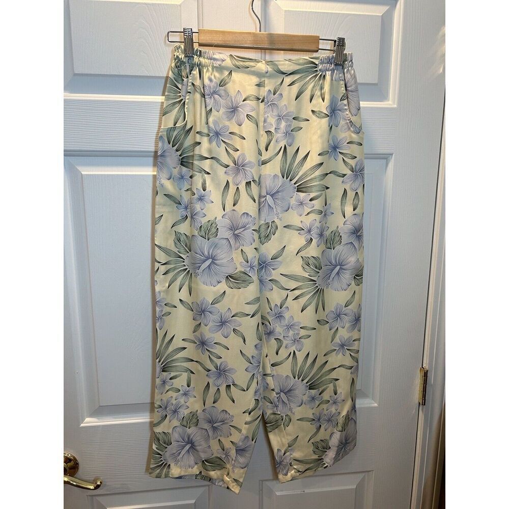 Anna Ocean 100% Silk Lightweight Elastic Waist Pockets Floral Pants Medium